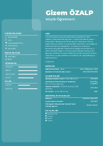 Müzik Öğretmeni Cv Örnekleri cv indir